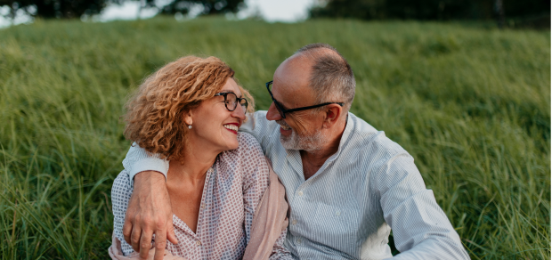 middle-age couple embracing